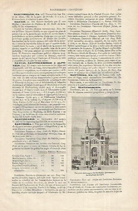 LAMINA ESPASA 12300: Proyecto del templo del Santisimo Sacramento en Santiago de Chile
