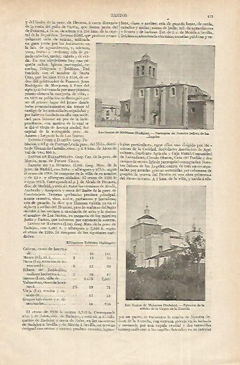 LAMINA ESPASA 12327: Vistas de Los Santos de Maimona Badajoz