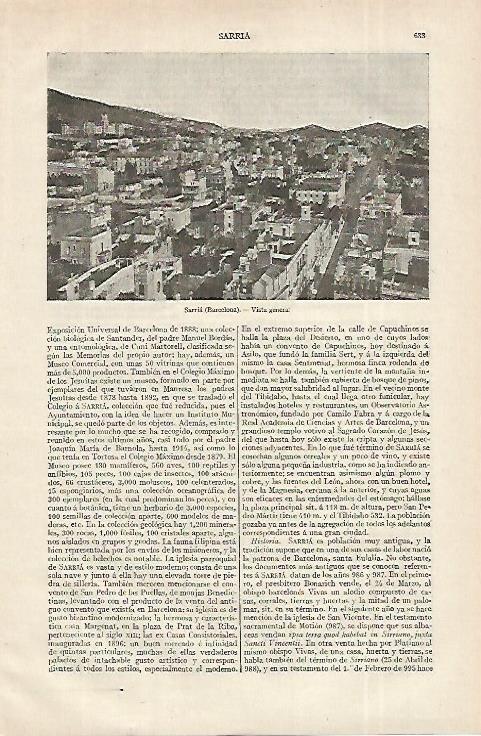 LAMINA ESPASA 12383: Vista general del barrio de Sarria Barcelona