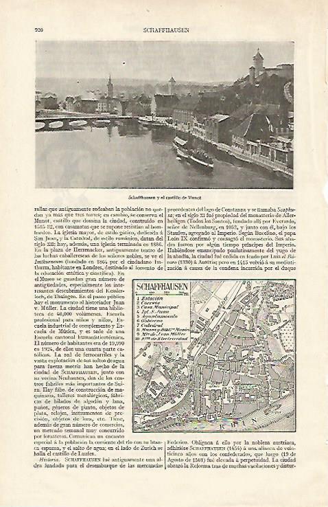 LAMINA ESPASA 12442: Schaffhausen  plano y castillo de Munot (Suiza)