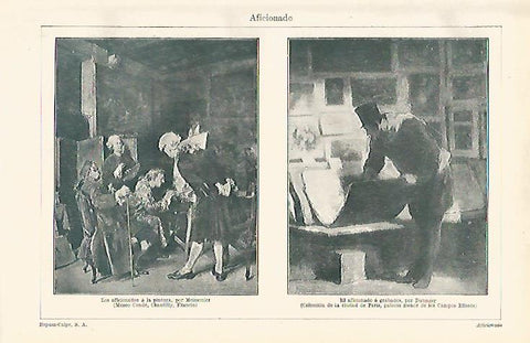 LAMINA ESPASA 12569: Los aficionados a la pintura por Meissonier y El aficionado a grabados por Daumier