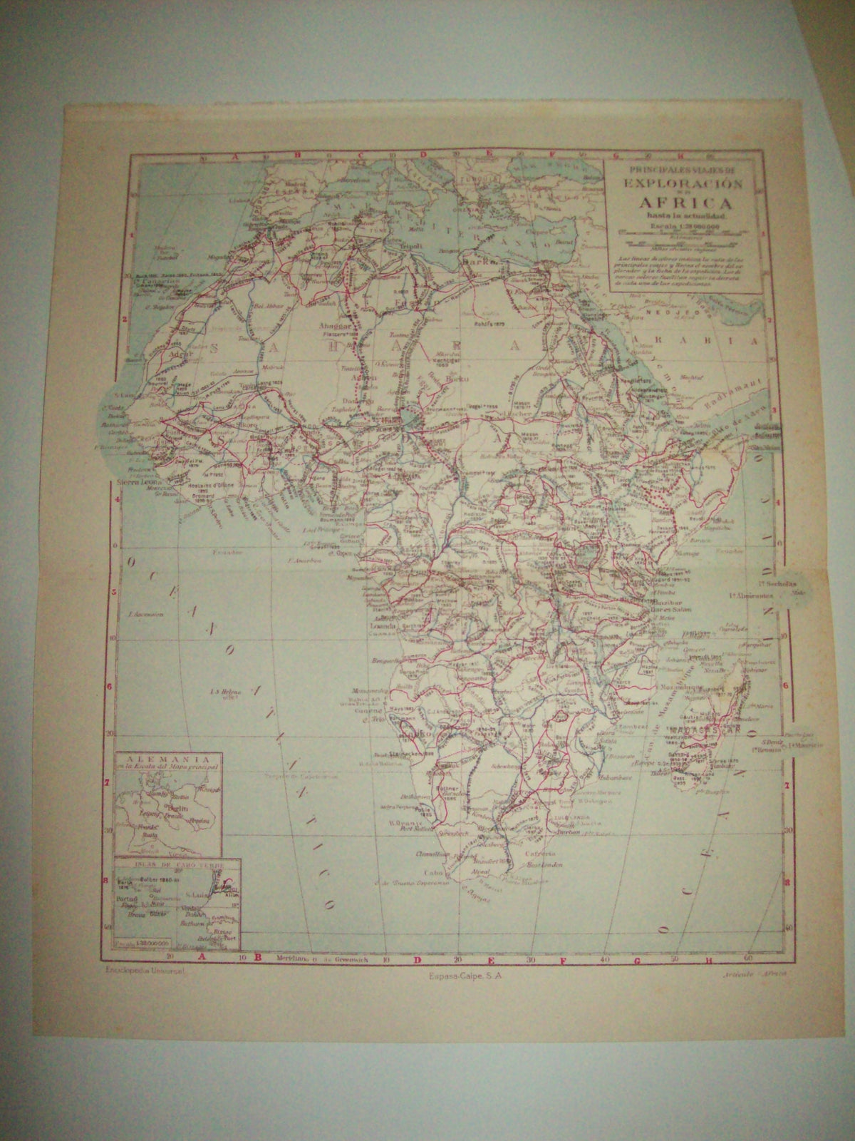 LAMINA ESPASA 12577: Mapa de los principales viajes de exploracion de Africa