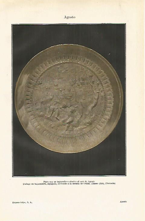 LAMINA ESPASA 12621: Plato alusivo al mes de Agosto de la Galeria Pitti de Florencia