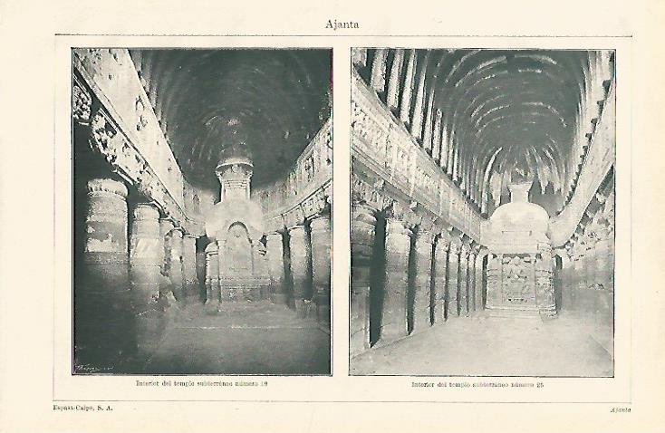 LAMINA ESPASA 12731: Interior del templo subterraneo de Ajanta India