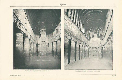 LAMINA ESPASA 12731: Interior del templo subterraneo de Ajanta India