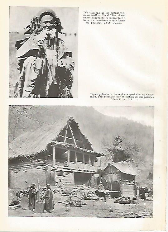 LAMINA GEOGRAFIA 0010: Jefe de Tibet y poblado de Cachemira