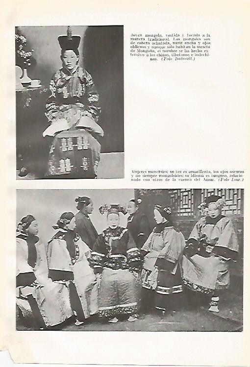 LAMINA GEOGRAFIA 0011: Joven de Mongolia y mujeres manchues