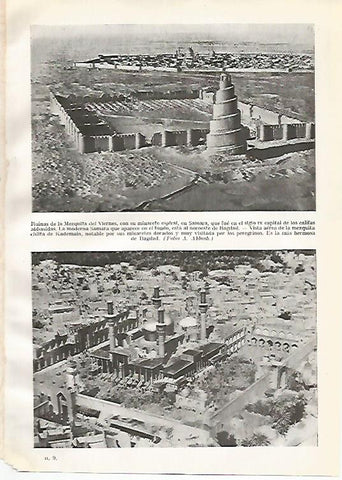 LAMINA GEOGRAFIA 0020: Ruinas de la Mezquita del Viernes en Samara y mezquita de Kademain en Bagdad Irak
