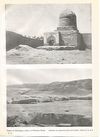 LAMINA GEOGRAFIA 0022: Tumba de Mardoqueo y Ester en Hamadan Iran y desierto de la frontera entre Iran e Irak