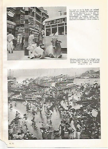 LAMINA GEOGRAFIA 0027: Calle de Bombay y el rio Hugli en Calculta India