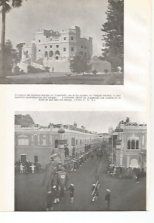 LAMINA GEOGRAFIA 0030: Palacio de Kapurtala y boda de la hija del maraja en Kapurtala India