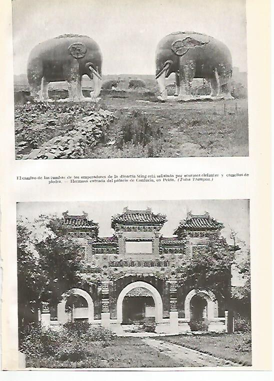 LAMINA GEOGRAFIA 0047: Tumbas de los emperadores de la dinastia Ming y entrada al Palacio de Confucio en Pekin