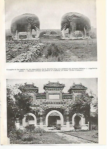 LAMINA GEOGRAFIA 0047: Tumbas de los emperadores de la dinastia Ming y entrada al Palacio de Confucio en Pekin