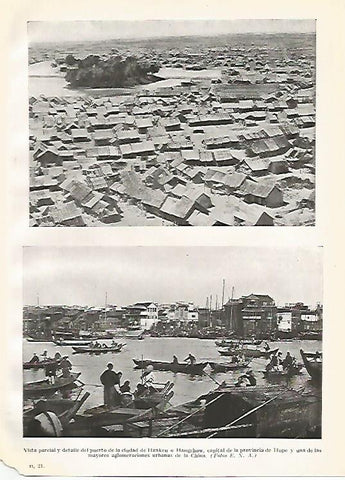 LAMINA GEOGRAFIA 0049: Vistas de la ciuda d y puerto de Hnagchow China