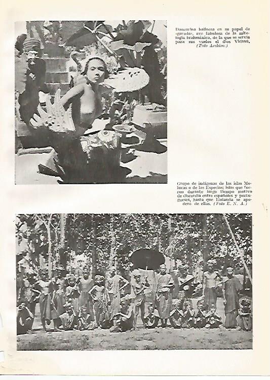LAMINA GEOGRAFIA 0073: Danzarina de Bali e indigenas de las islas Molucas