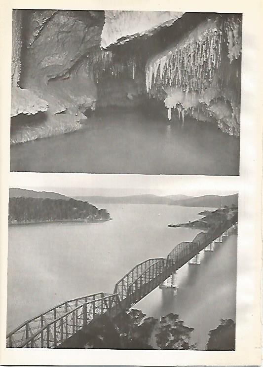 LAMINA GEOGRAFIA 0077: Grutas de Jenolan y puente sobre el rio Hawkesbury Australia
