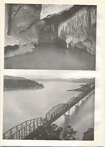 LAMINA GEOGRAFIA 0077: Grutas de Jenolan y puente sobre el rio Hawkesbury Australia