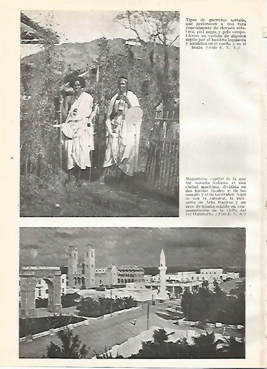 LAMINA GEOGRAFIA 0140: Guerreros de Somalia y vista de Mogadiscio