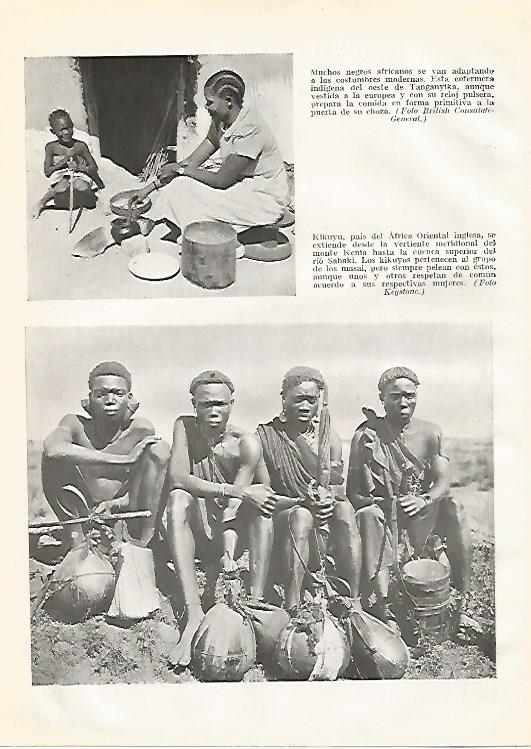LAMINA GEOGRAFIA 0141: Enfermera de Tanzania y hombres Kikuyu en Kenia