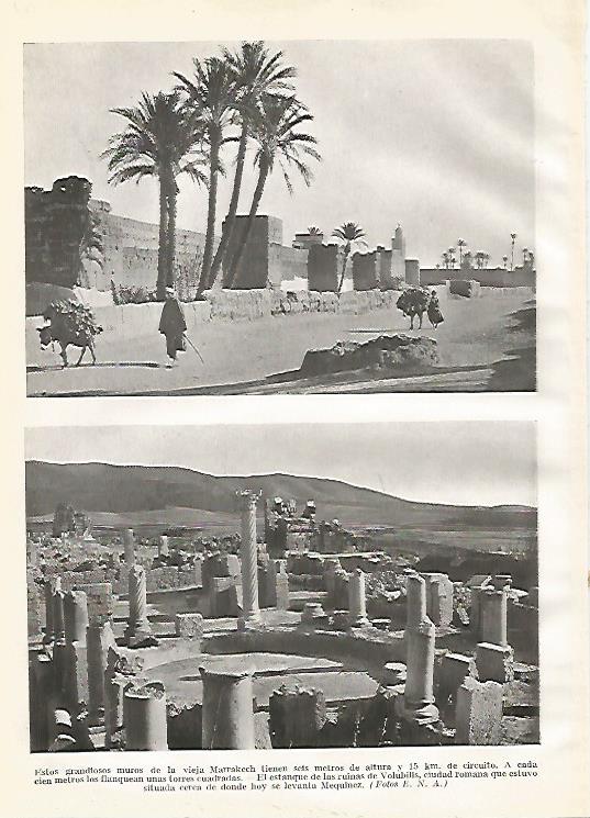 LAMINA GEOGRAFIA 0161: Vista de Marraquesh y ruinas de Volubilis Marruecos