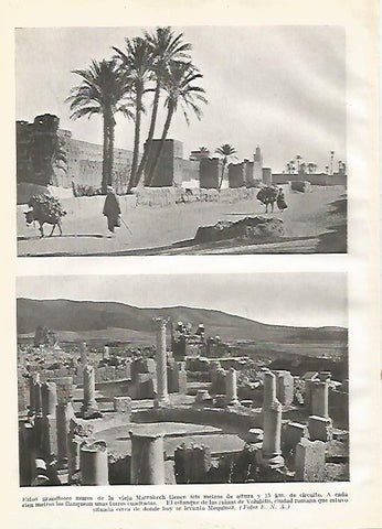LAMINA GEOGRAFIA 0161: Vista de Marraquesh y ruinas de Volubilis Marruecos