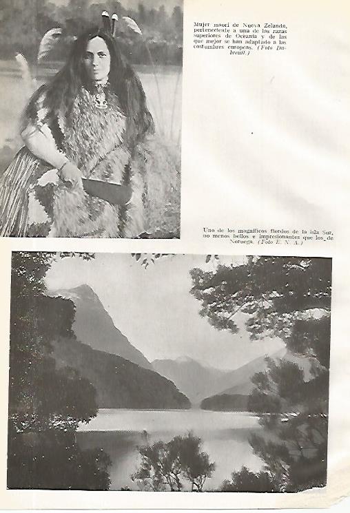 LAMINA GEOGRAFIA 0171: Mujer maori de Nueva Zelanda y fiordo de Noruega