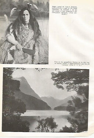 LAMINA GEOGRAFIA 0171: Mujer maori de Nueva Zelanda y fiordo de Noruega