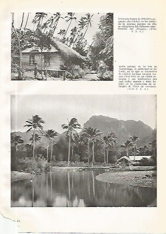 LAMINA GEOGRAFIA 0179: Cabaña tipica de Pitcairn y paisaje de la isla de Rarotonga Islas Cook