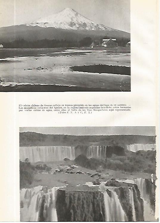 LAMINA GEOGRAFIA 0184: Volcan Osorno Chile y Cataratas del Iguazu Brasil