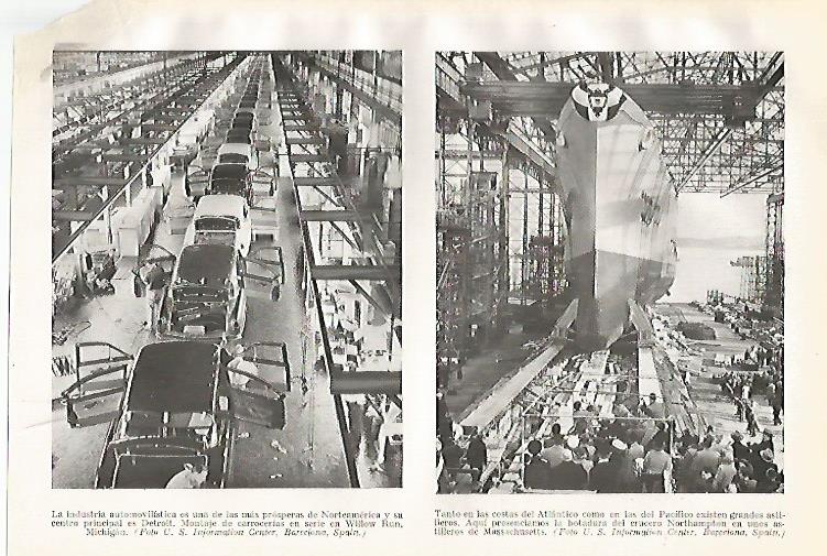LAMINA GEOGRAFIA 0204: Montaje de carrocerias en Willow Run de Michigan y astillero de Massachussets Estados Unidos