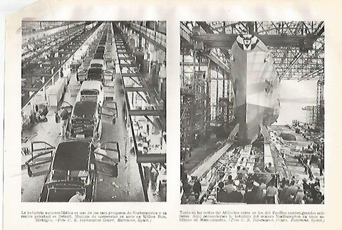 LAMINA GEOGRAFIA 0204: Montaje de carrocerias en Willow Run de Michigan y astillero de Massachussets Estados Unidos