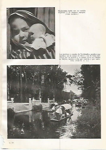 LAMINA GEOGRAFIA 0213: Niña mexicana y jardines de Xochimilco Mexico