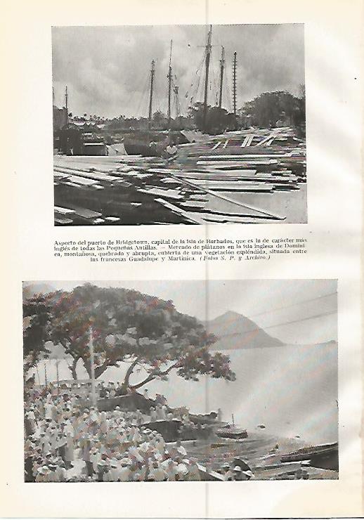 LAMINA GEOGRAFIA 0230: Puerto de Bridgetown Barbados y Mercado de platanos en Dominica