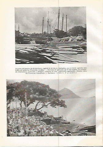 LAMINA GEOGRAFIA 0230: Puerto de Bridgetown Barbados y Mercado de platanos en Dominica