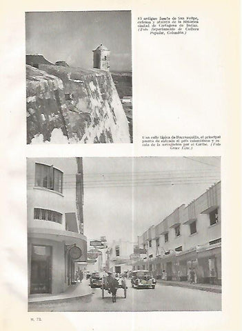 LAMINA GEOGRAFIA 0239: Fuerte de San Felipe en Cartagena de Indias y calle de Barranquilla Colombia