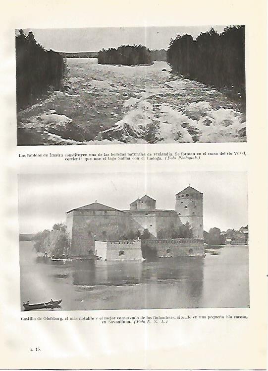LAMINA GEOGRAFIA 0259: Rapidos de Imatra y Castillo de Olofsborg Finlandia