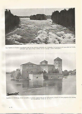 LAMINA GEOGRAFIA 0259: Rapidos de Imatra y Castillo de Olofsborg Finlandia