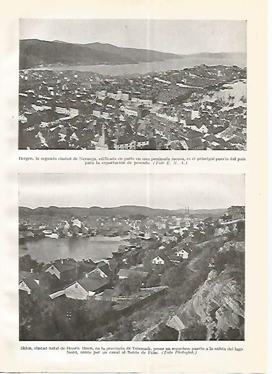 LAMINA GEOGRAFIA 0266: Vista de Bergen y vista de Skien Noruega