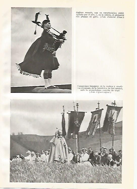LAMINA GEOGRAFIA 0272: Gaitero escoces y campesinos de Hungria