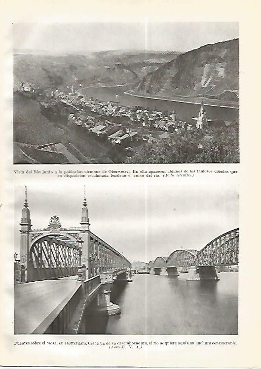 LAMINA GEOGRAFIA 0274: El Rin en Oberwessel Alemania y Puentes de Rotterdam