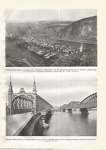 LAMINA GEOGRAFIA 0274: El Rin en Oberwessel Alemania y Puentes de Rotterdam