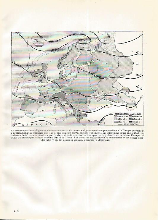 LAMINA GEOGRAFIA 0279: Mapa climatologico de Europa promedio anual de lluvia