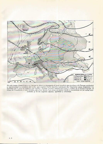LAMINA GEOGRAFIA 0279: Mapa climatologico de Europa promedio anual de lluvia