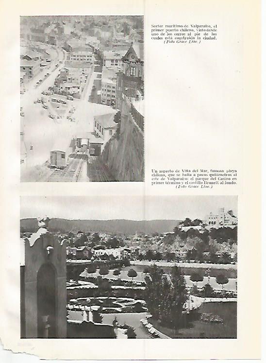 LAMINA GEOGRAFIA 0296: Sector maritimo de Valpariso y vista de Viña de Mar Chile