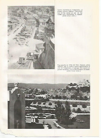 LAMINA GEOGRAFIA 0296: Sector maritimo de Valpariso y vista de Viña de Mar Chile