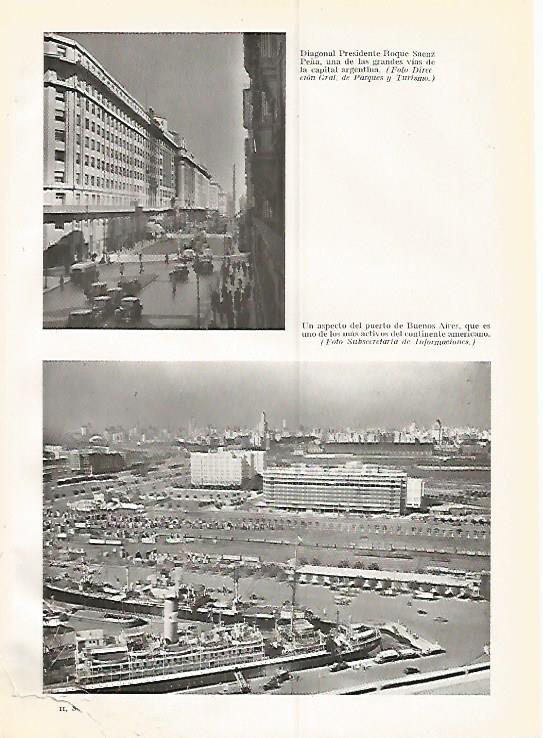 LAMINA GEOGRAFIA 0300: Diagonal Presidente Roque Saenz Peña y puerto de Buenos Aires Argentina