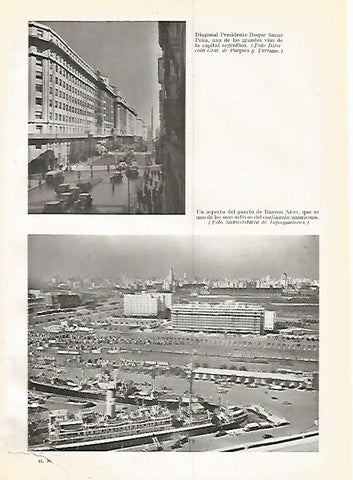 LAMINA GEOGRAFIA 0300: Diagonal Presidente Roque Saenz Peña y puerto de Buenos Aires Argentina