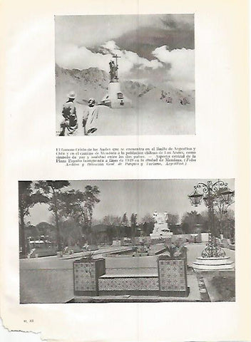 LAMINA GEOGRAFIA 0301: Cristo de los Andes y plaza España de Mendoza Argentina
