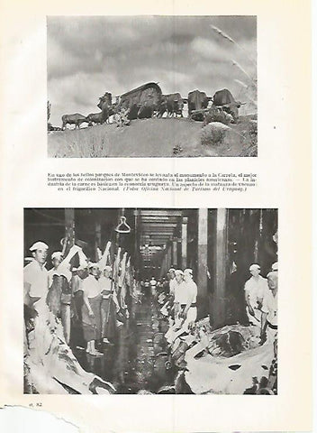 LAMINA GEOGRAFIA 0303: Monumento a la Carreta en Montevideo e industria de la carne de Uruguay