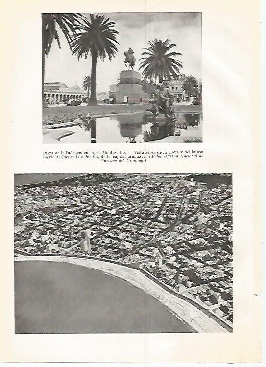 LAMINA GEOGRAFIA 0304: Plaza de la Independencia y vista aerea del barrio de Pocitos en Montevideo Ururguay